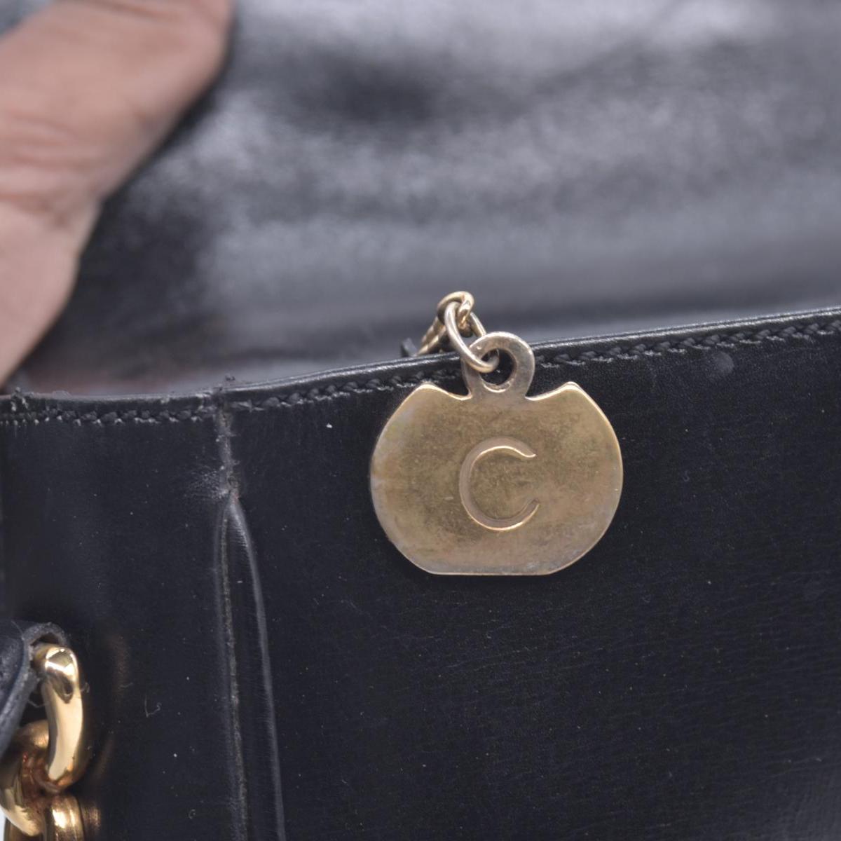 $1850 CELINE Vintage Box Calfskin Triomphe Chain Flap Shoulder Bag Black CONSIGNMENT 10021246