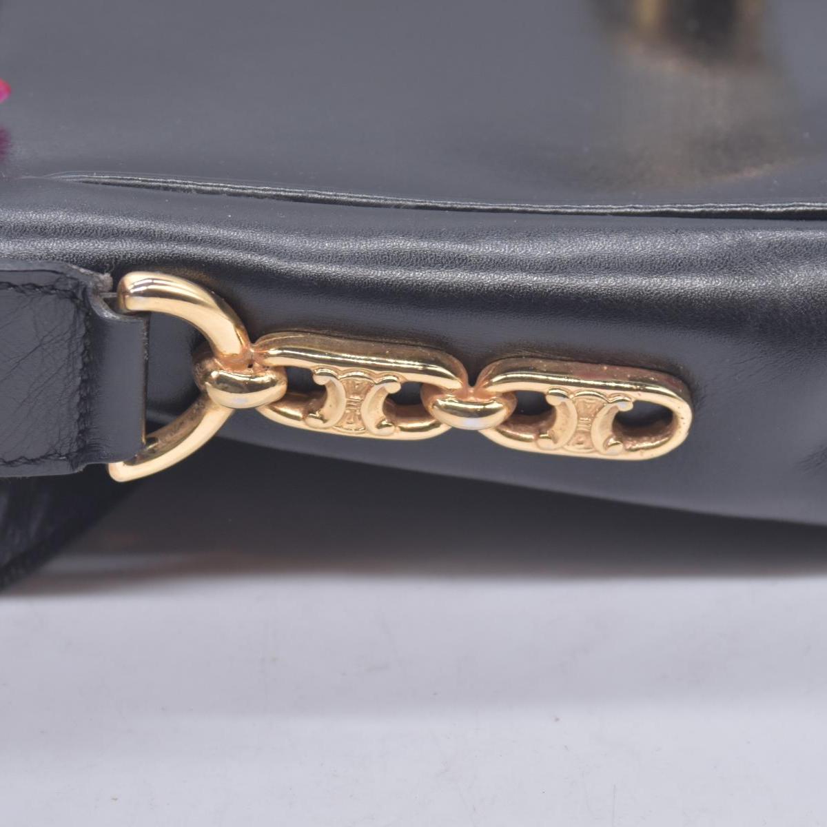 $1850 CELINE Vintage Box Calfskin Triomphe Chain Flap Shoulder Bag Black CONSIGNMENT 10021246