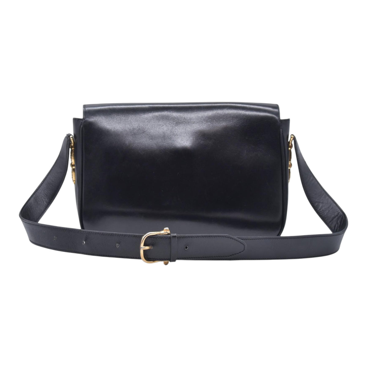 $1850 CELINE Vintage Box Calfskin Triomphe Chain Flap Shoulder Bag Black CONSIGNMENT 10021246