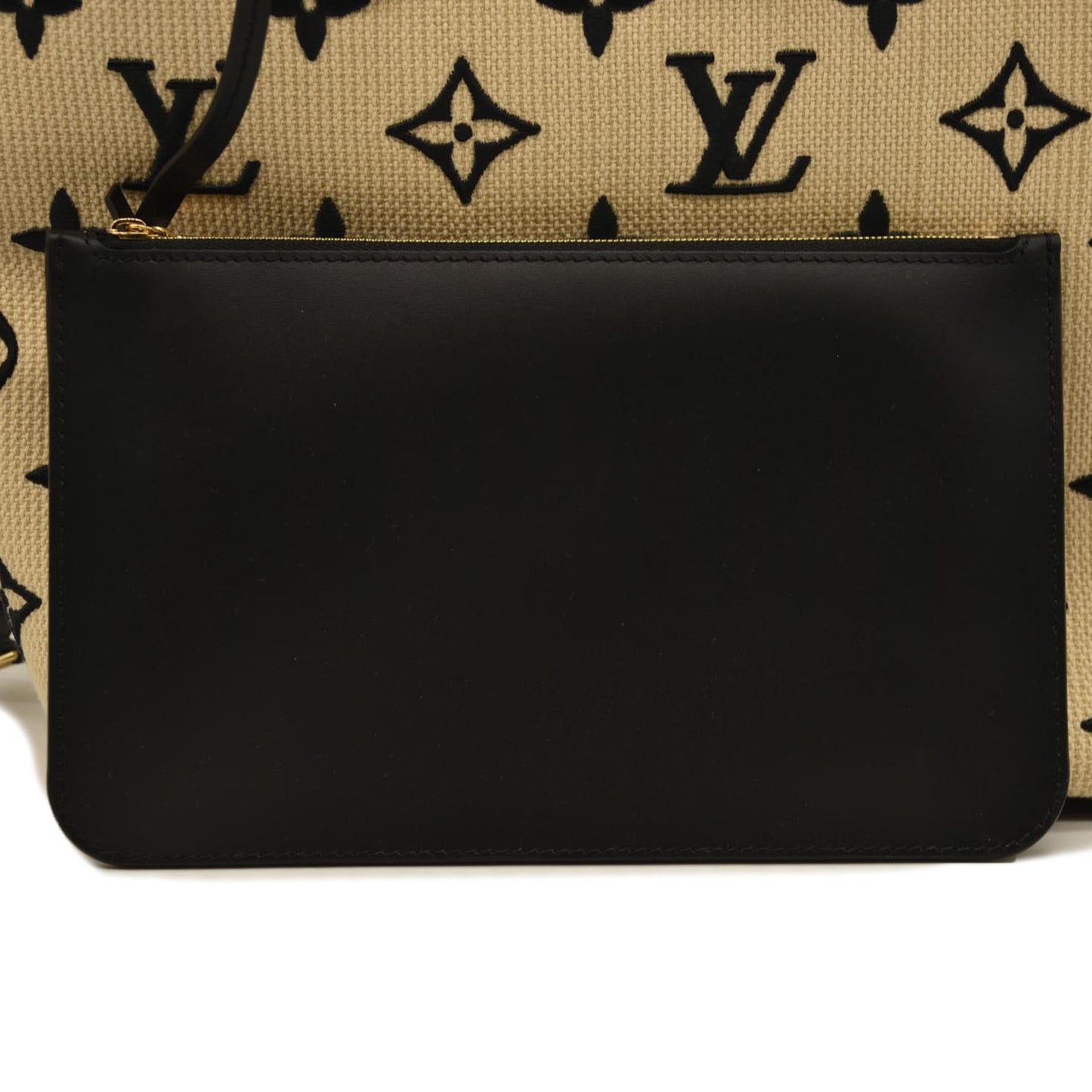 LOUIS VUITTON  Cotton Monogram Embroidered Neverfull MM Beige Black RFID