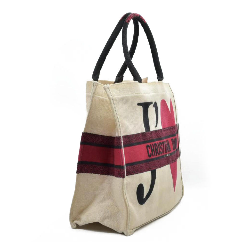 $3650 2021 Christian Dior Canvas DiorAmour Chinese Valentines Je T’aime Large Book Tote White Red