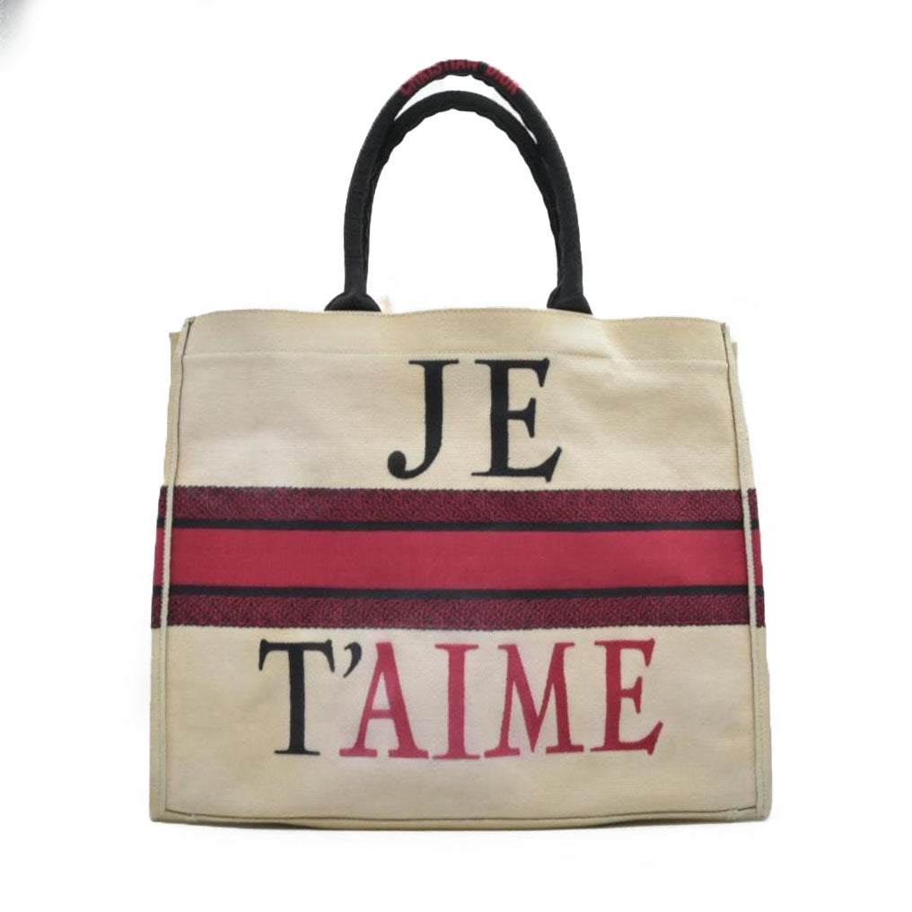 $3650 2021 Christian Dior Canvas DiorAmour Chinese Valentines Je T’aime Large Book Tote White Red