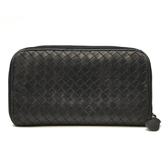 Bottega Veneta Intrecciato Lambskin Zip Around Long Wallet Black