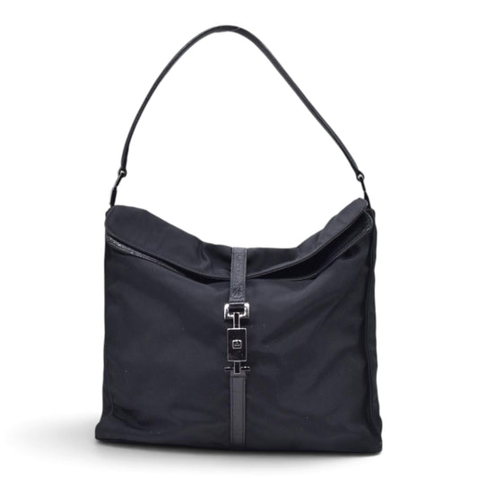 $980 GUCCI Nylon Jacky Piston Lock Shoulder Bag Black CONSIGNMENT 10021239