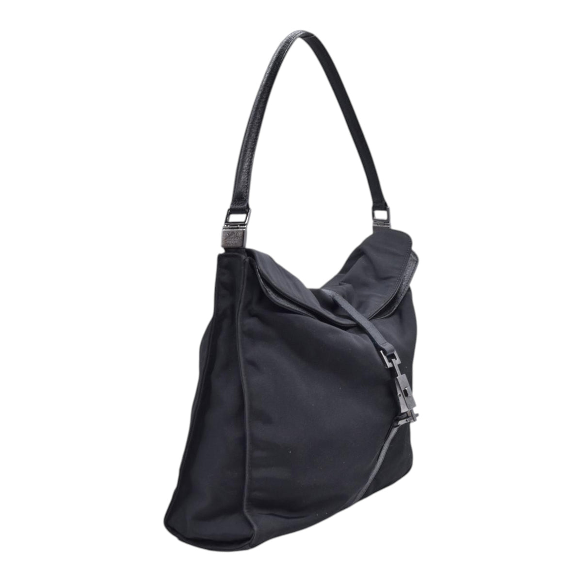 $980 GUCCI Nylon Jacky Piston Lock Shoulder Bag Black CONSIGNMENT 10021239