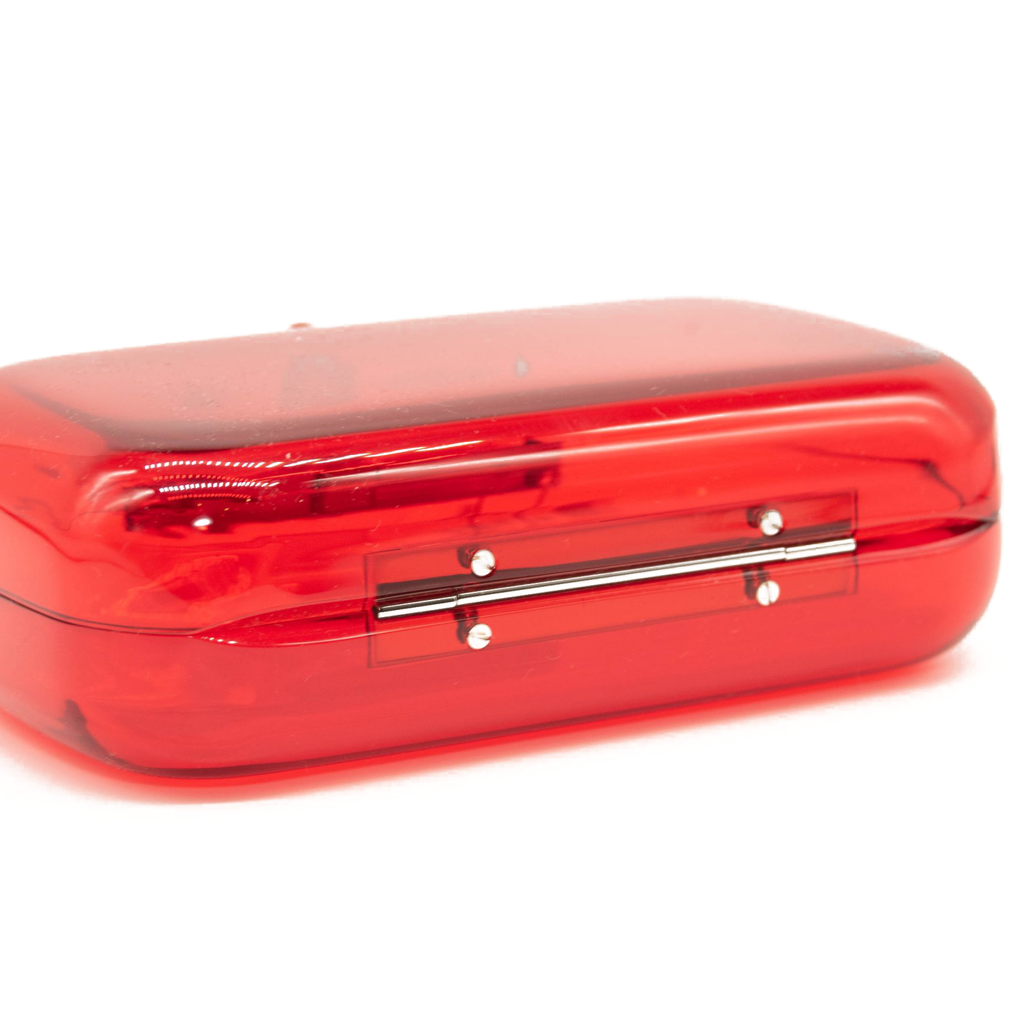 NEW Alexander McQueen Four-Ring Clear Box Clutch Dark Coral Red