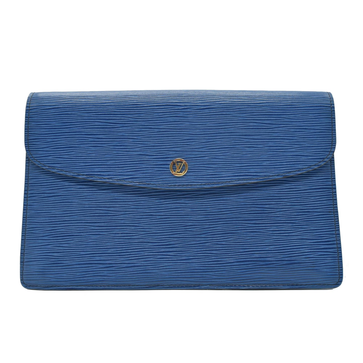 $880 1990 Louis Vuitton Epi Montaigne Blue Clutch Bag Pouch