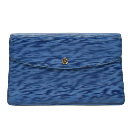 $880 1990 Louis Vuitton Epi Montaigne Blue Clutch Bag Pouch