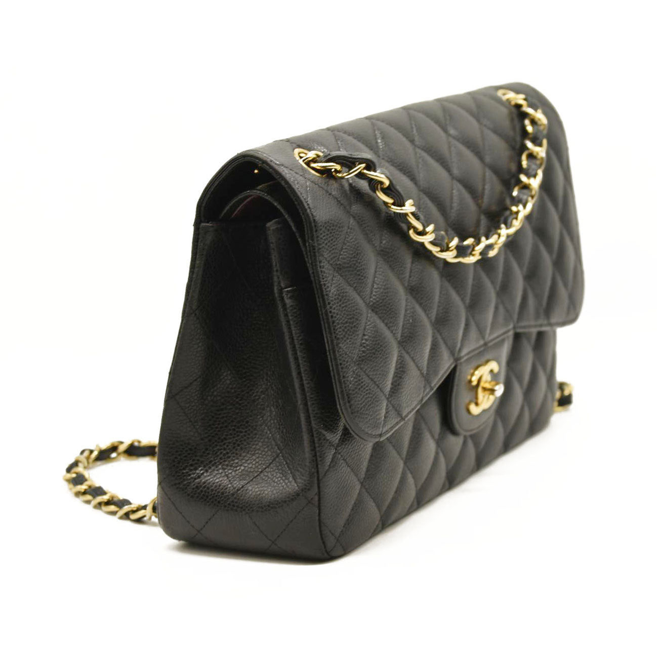 CHANEL Caviar Quilted Jumbo Double Flap Black  20*