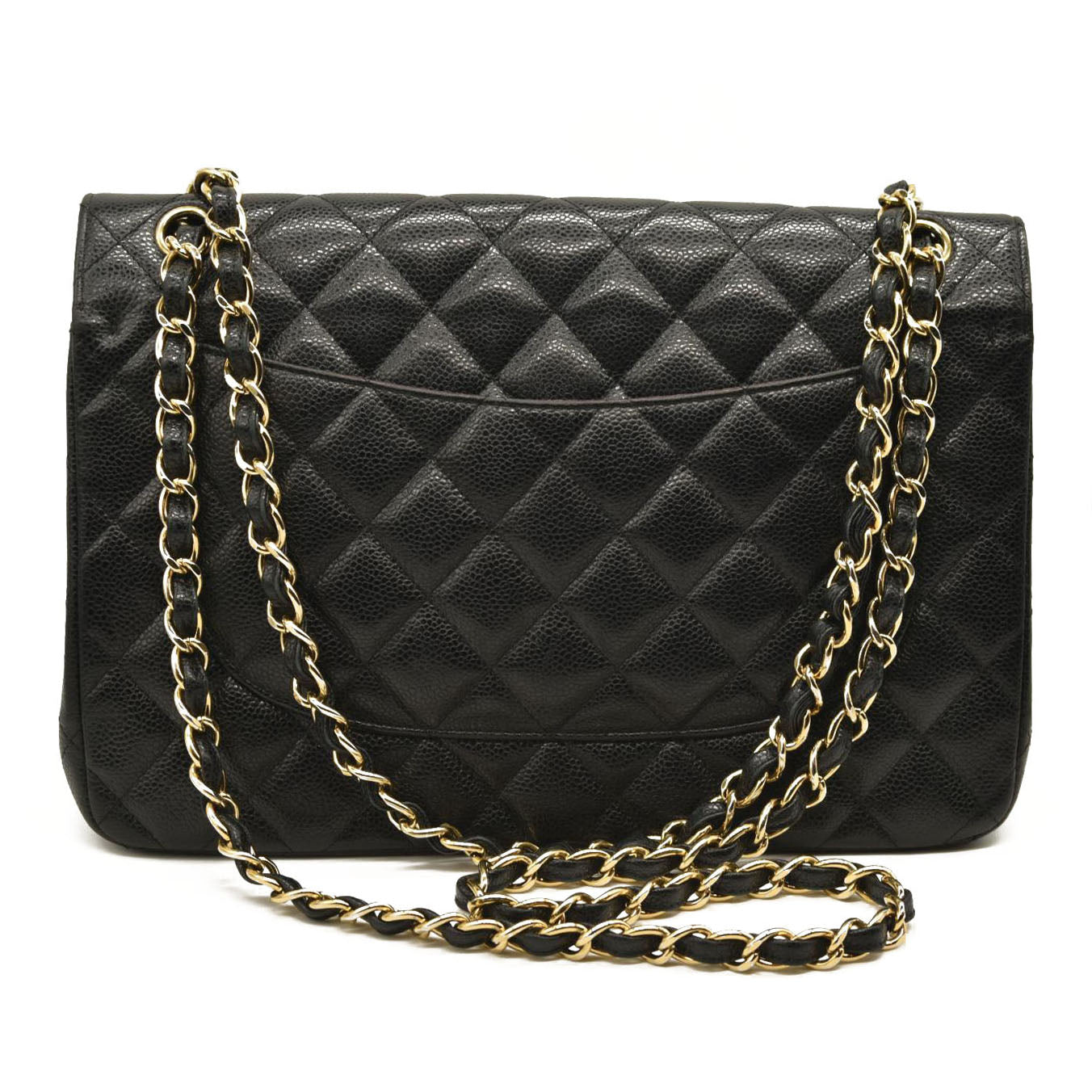 CHANEL Caviar Quilted Jumbo Double Flap Black  20*