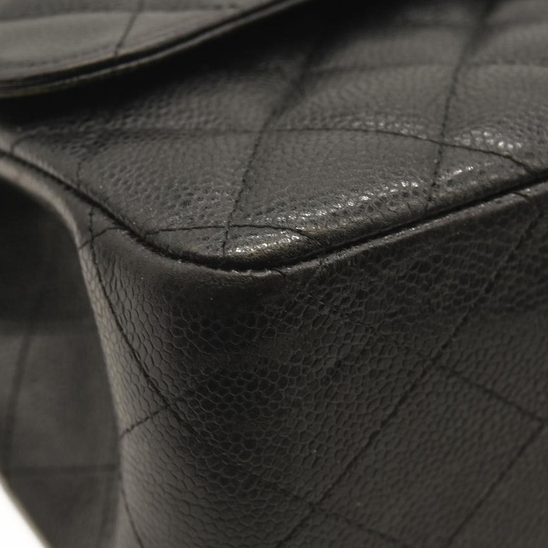 CHANEL Caviar Quilted Jumbo Double Flap Black  20*