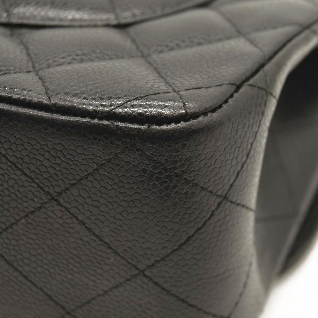 CHANEL Caviar Quilted Jumbo Double Flap Black  20*