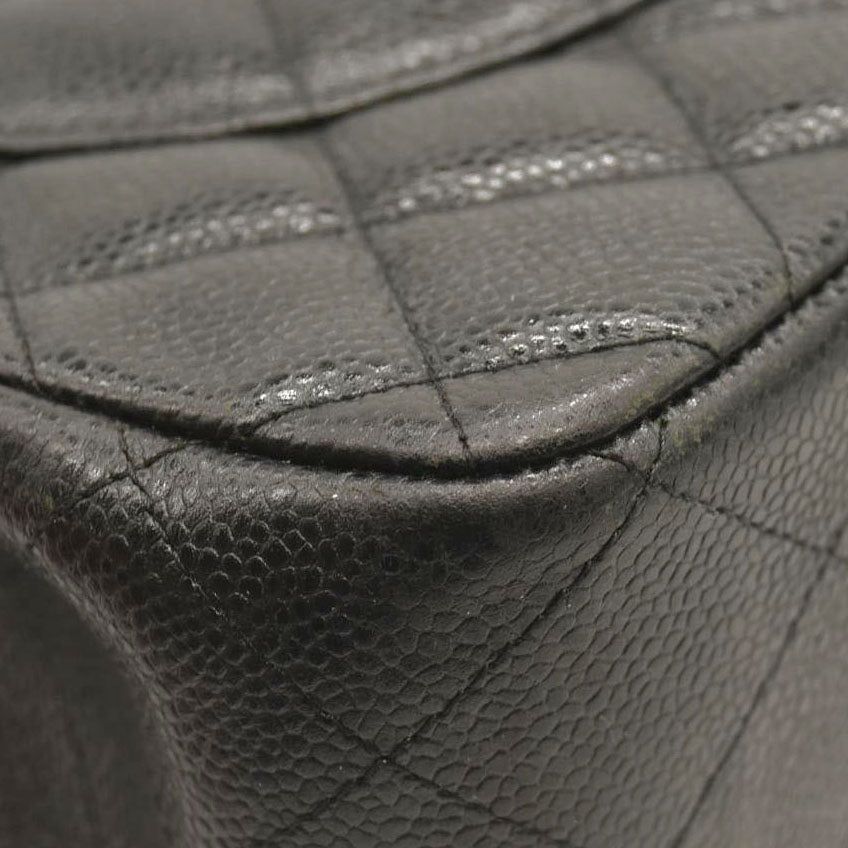CHANEL Caviar Quilted Jumbo Double Flap Black  20*
