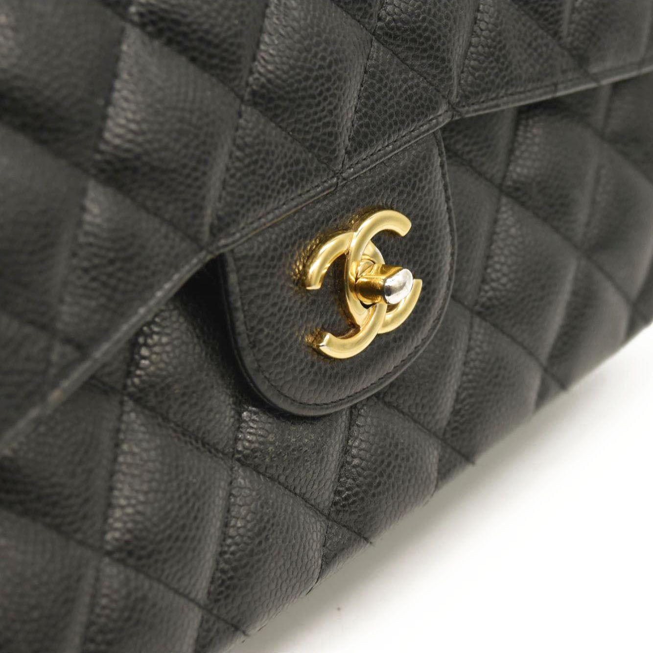 CHANEL Caviar Quilted Jumbo Double Flap Black  20*