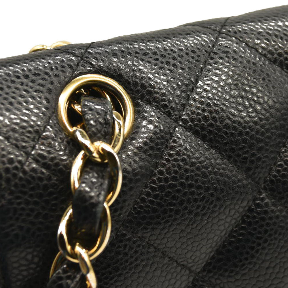 CHANEL Caviar Quilted Jumbo Double Flap Black  20*