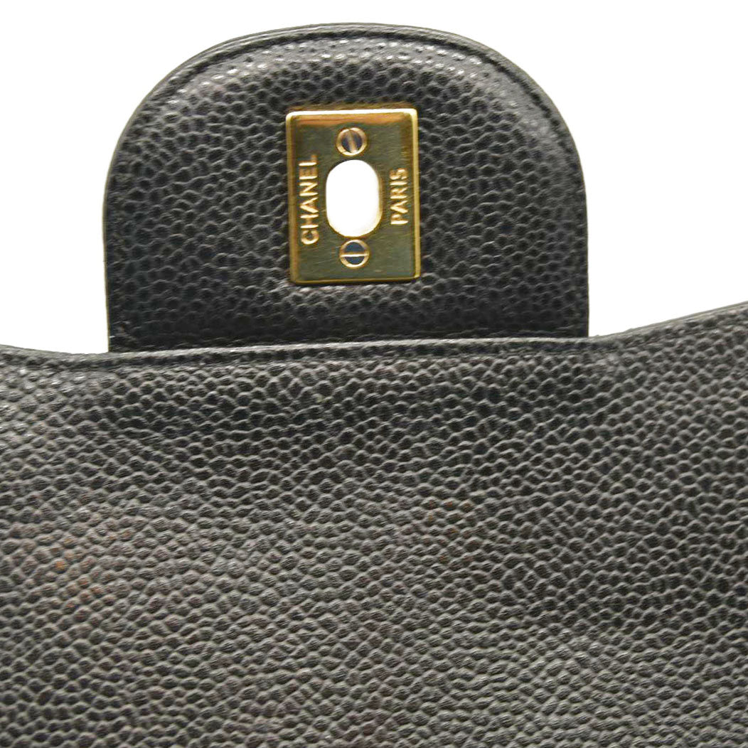 CHANEL Caviar Quilted Jumbo Double Flap Black  20*