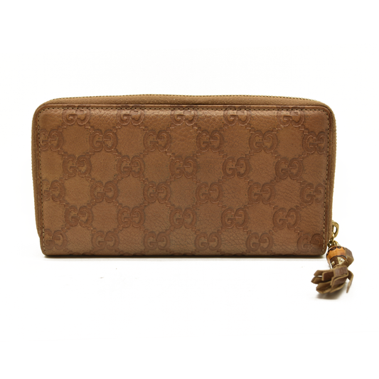 Gucci  Guccissima Bamboo Tassel Zip Around Wallet Light Brown