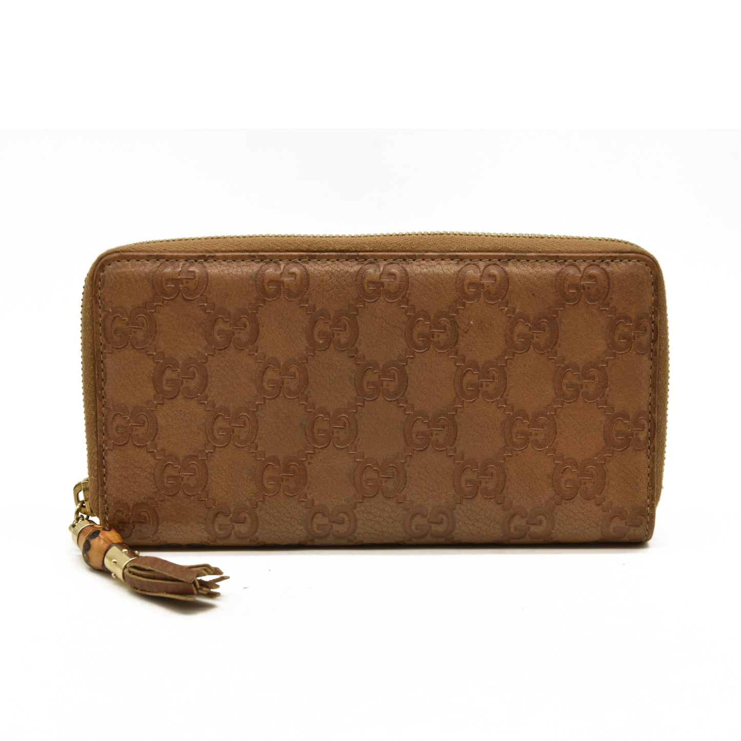 Gucci  Guccissima Bamboo Tassel Zip Around Wallet Light Brown