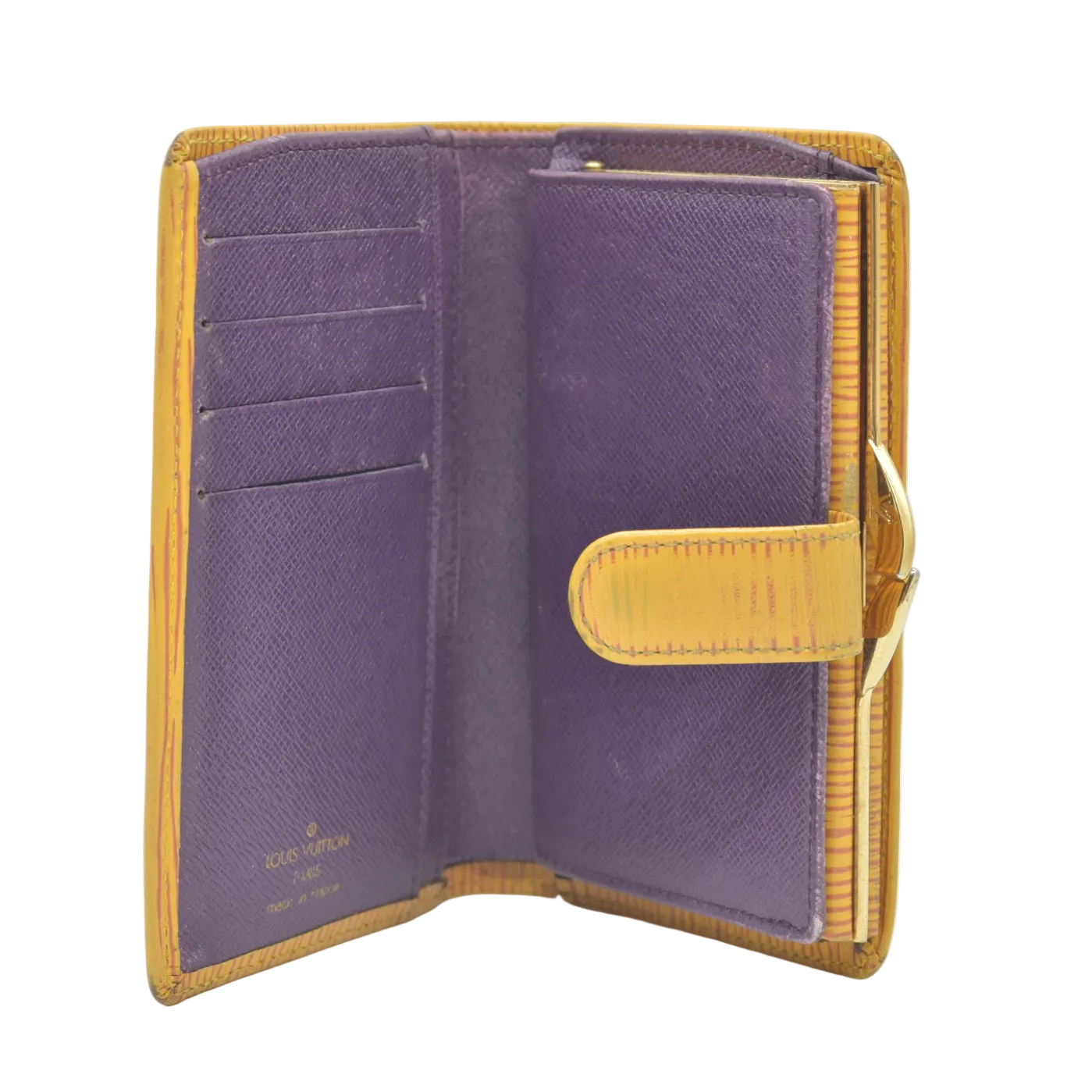 $905 1996 Louis Vuitton Tassil Yellow Epi French Purse Wallet MI1906