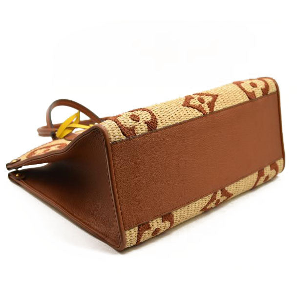 LOUIS VUITTON Raffia Calfskin Monogram Giant Onthego MM Tan