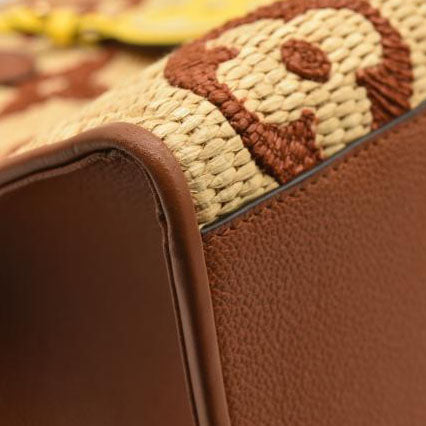 LOUIS VUITTON Raffia Calfskin Monogram Giant Onthego MM Tan