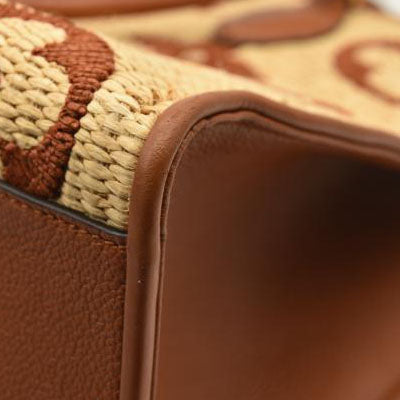 LOUIS VUITTON Raffia Calfskin Monogram Giant Onthego MM Tan