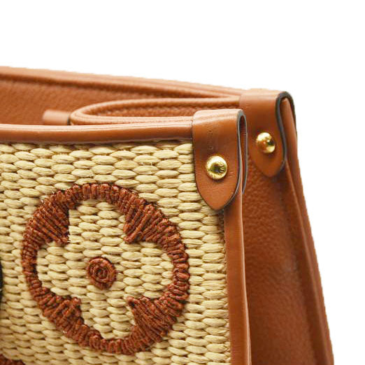 LOUIS VUITTON Raffia Calfskin Monogram Giant Onthego MM Tan