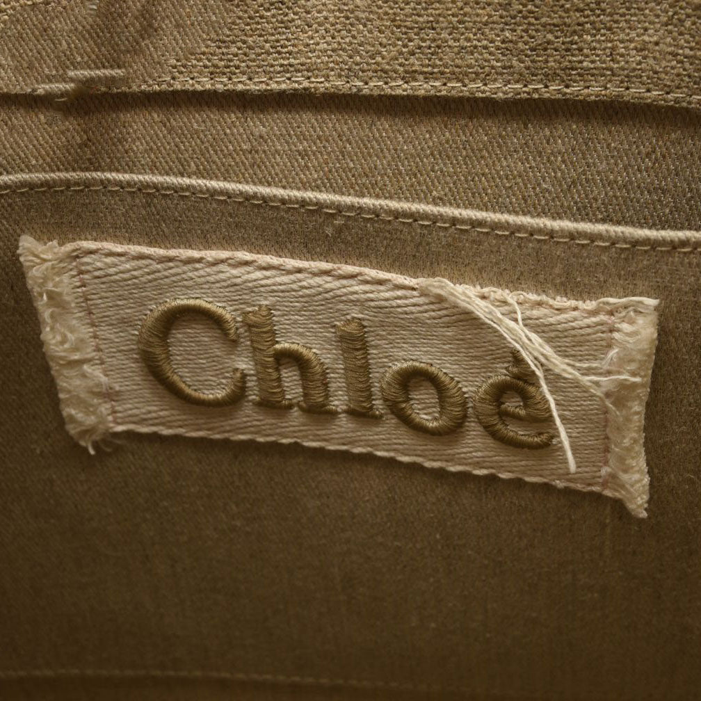 $1950 CHLOE Cotton Canvas Calfskin Large Woody Logo Ribbon Tote Sand