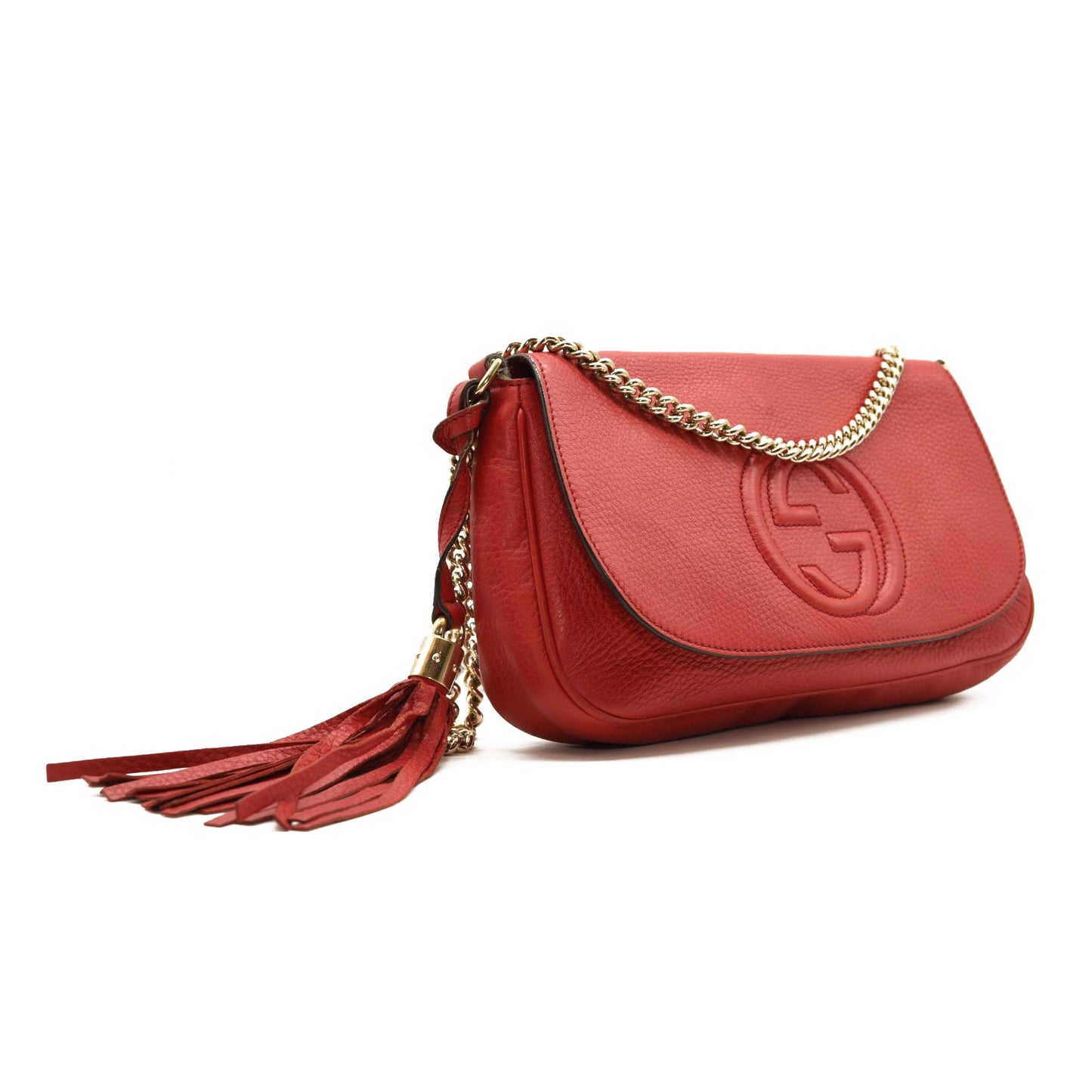 GUCCI Pebbled Calfskin Medium Soho Flap Crossbody Red