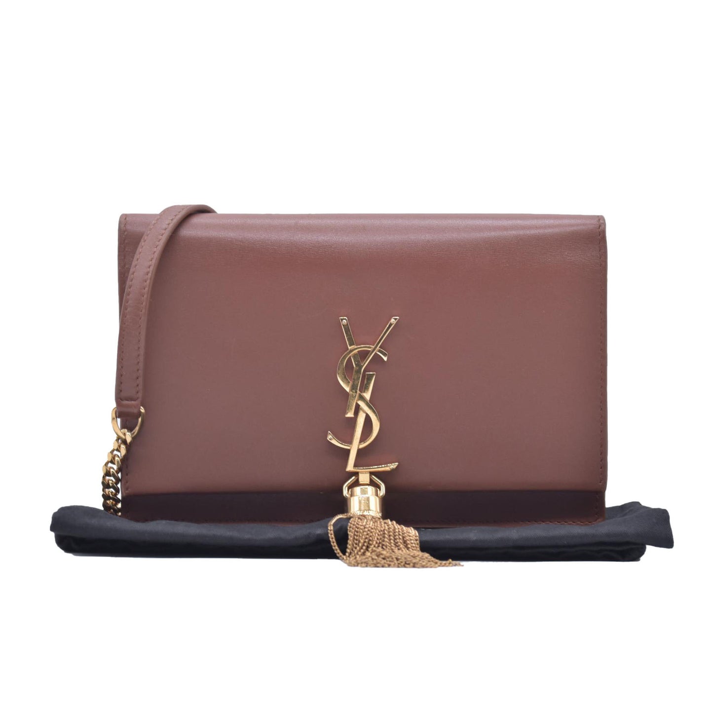 $2100 Saint Laurent  Small Monogram Kate Tassel Bag Brown