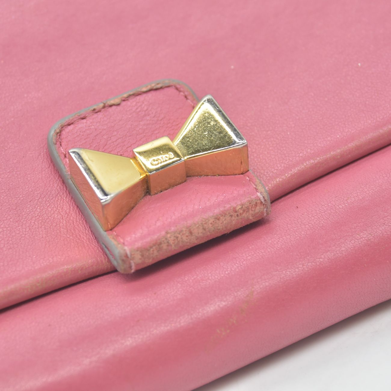 $590 Chloe Bobbie Ribbon Leather Zippy Long Wallet Purse Pink