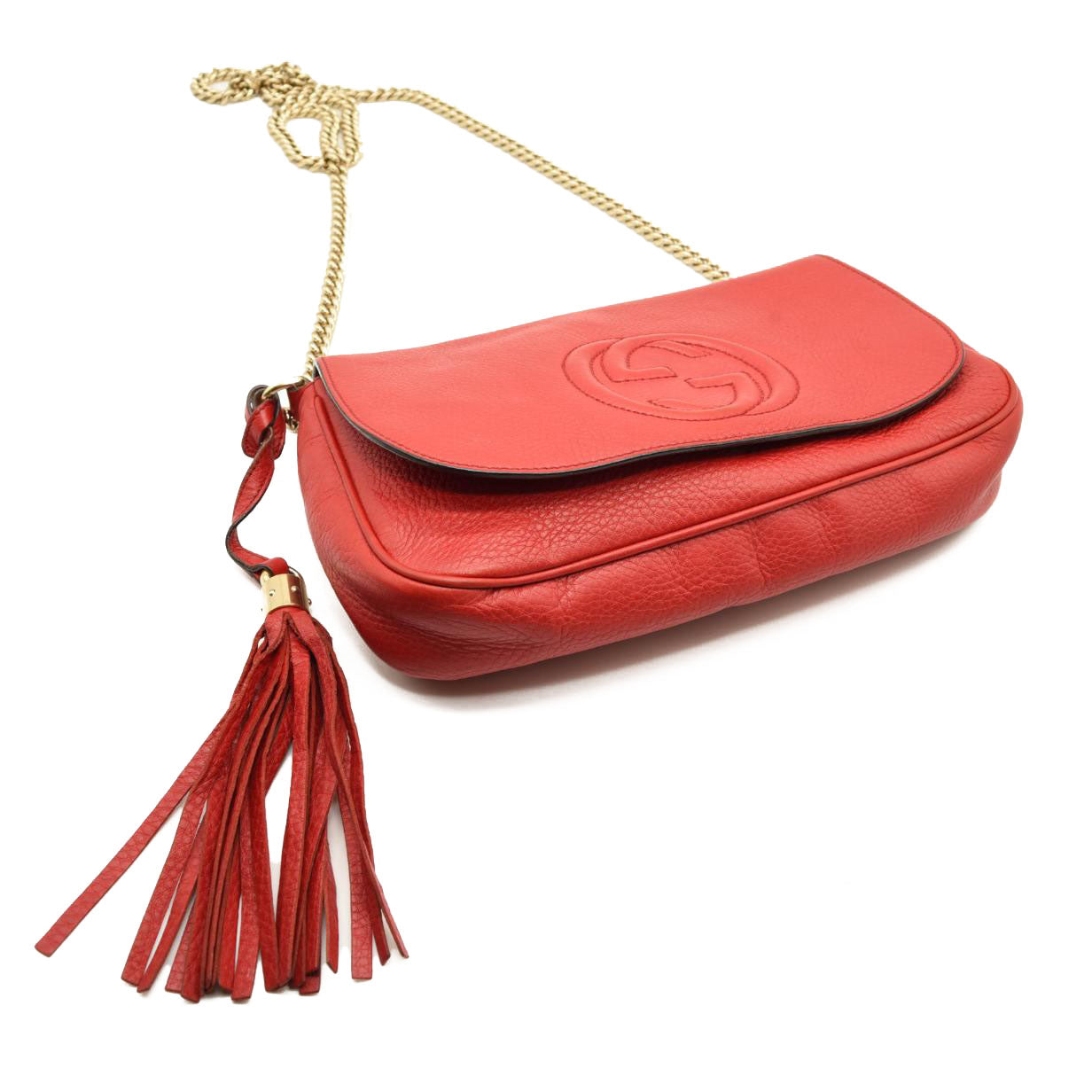 GUCCI Pebbled Calfskin Medium Soho Flap Crossbody Red