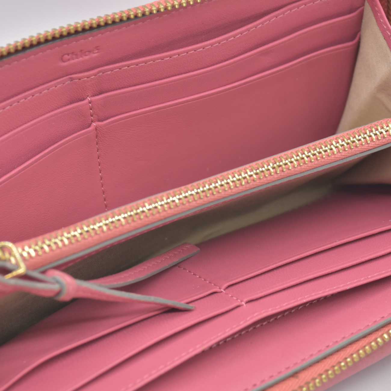 $590 Chloe Bobbie Ribbon Leather Zippy Long Wallet Purse Pink