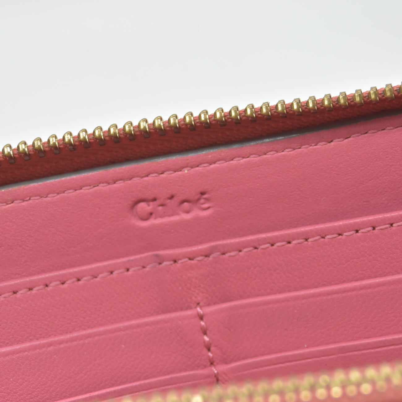$590 Chloe Bobbie Ribbon Leather Zippy Long Wallet Purse Pink