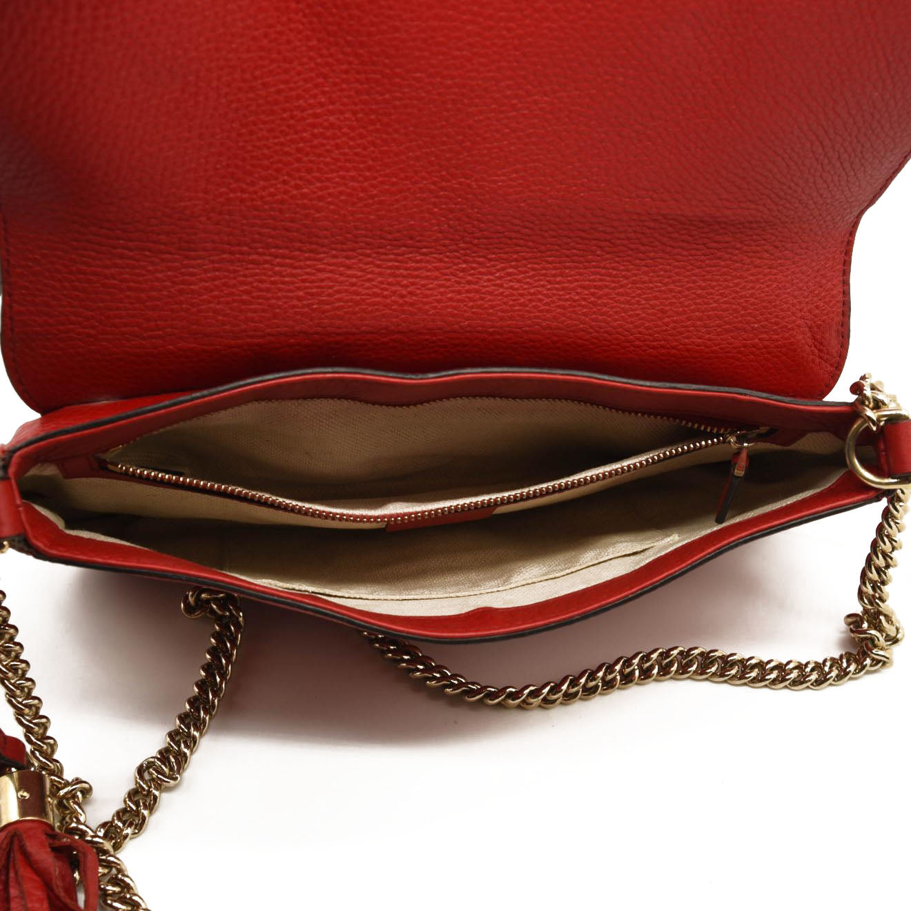 GUCCI Pebbled Calfskin Medium Soho Flap Crossbody Red