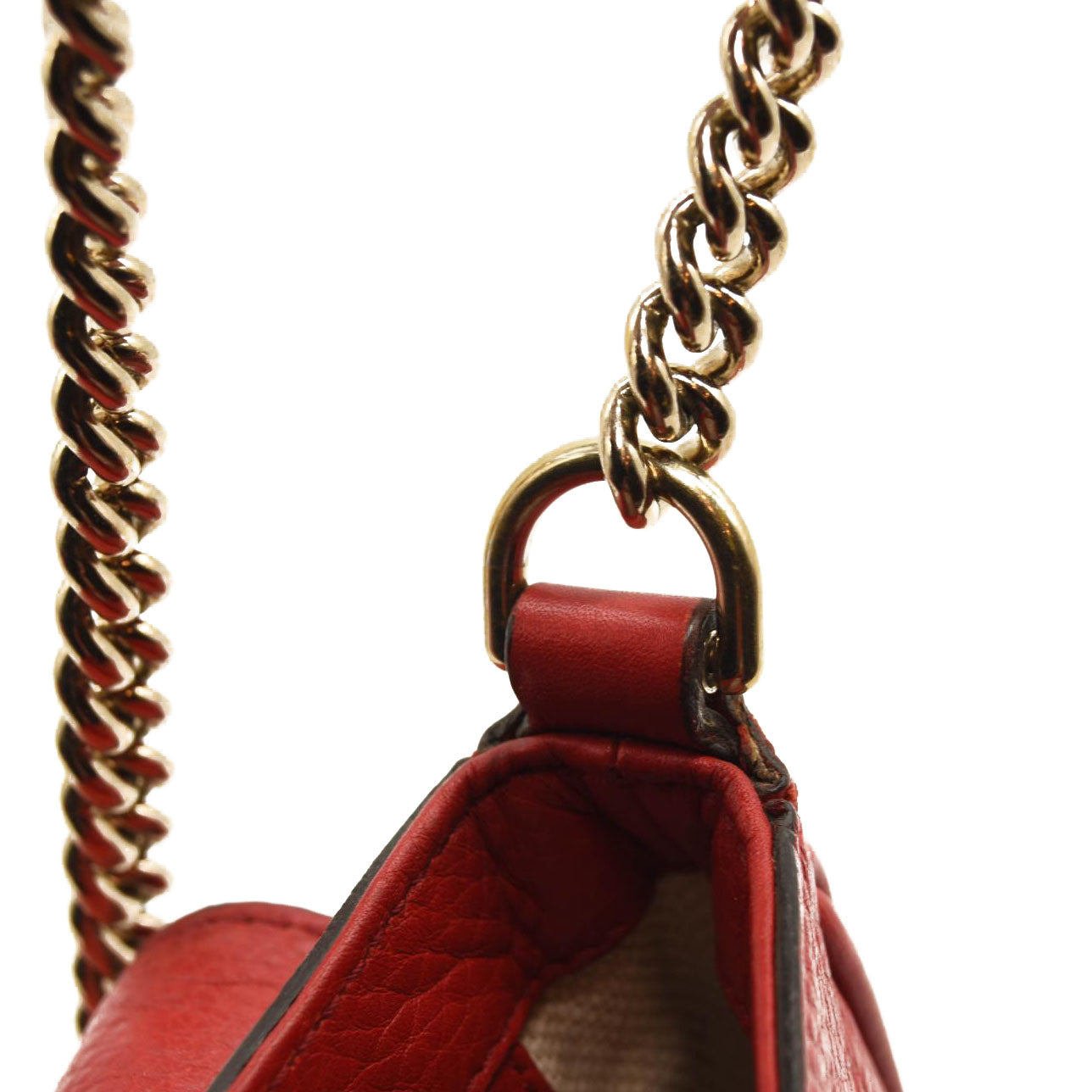 GUCCI Pebbled Calfskin Medium Soho Flap Crossbody Red