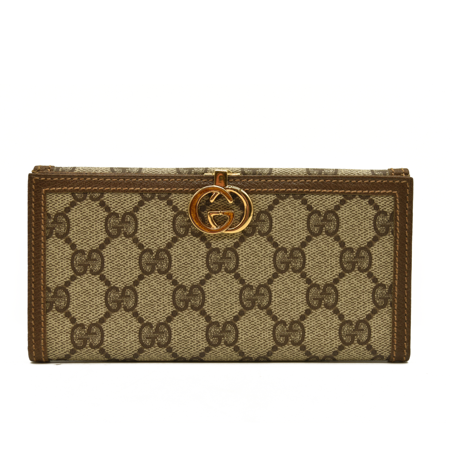 GUCCI Interlocking G GG Logo PVC Long Bifold Wallet Beige Green