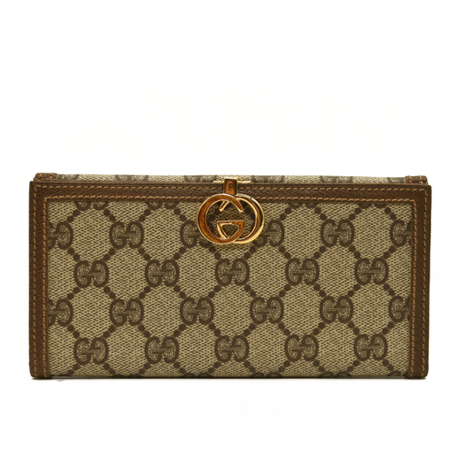 GUCCI Interlocking G GG Logo PVC Long Bifold Wallet Beige Green