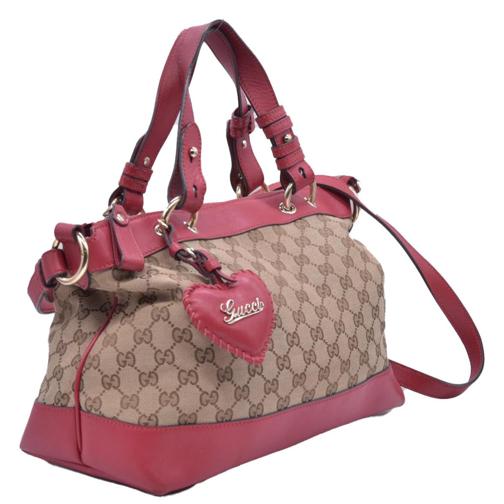 $1250 Gucci Monogram Valentine Tote Red