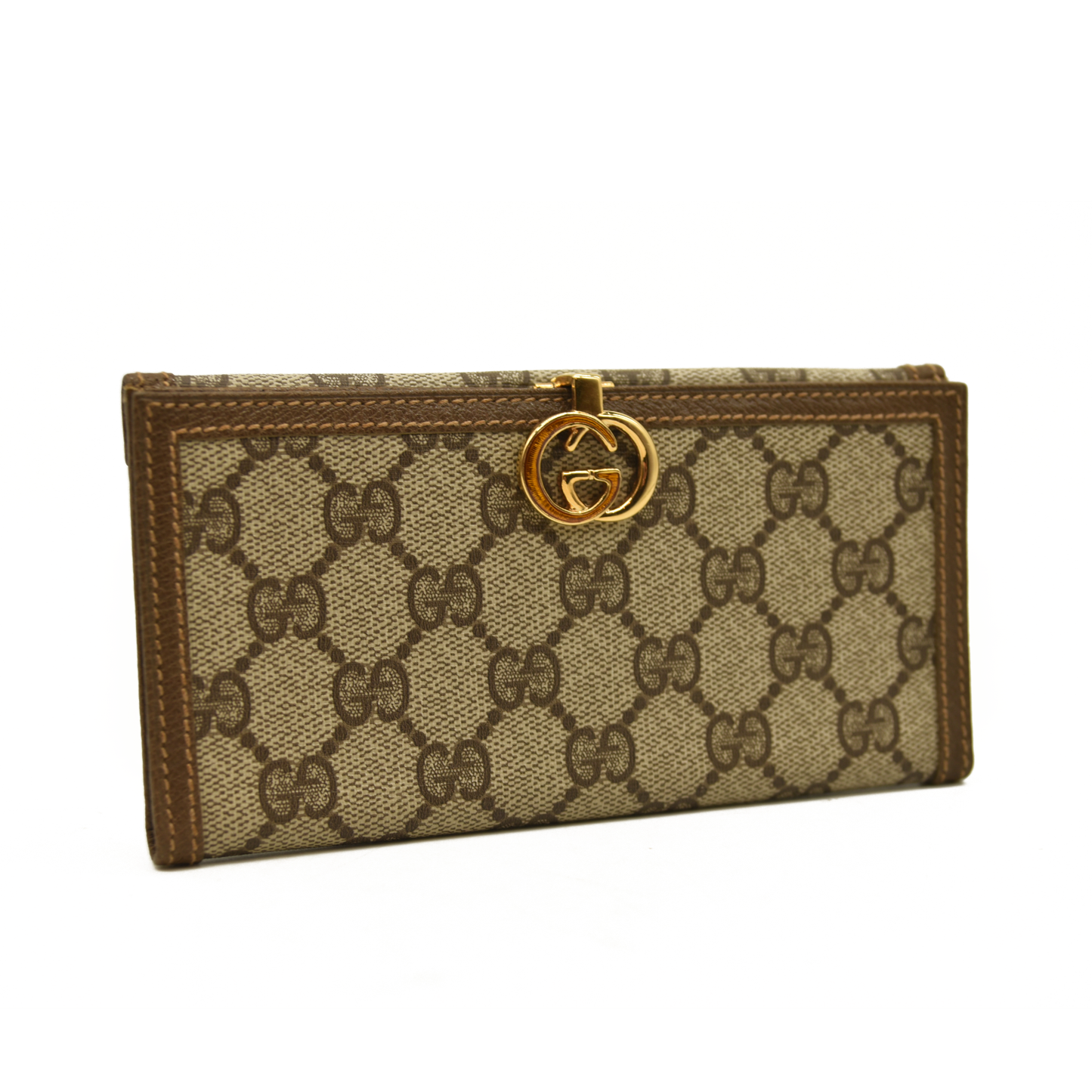 GUCCI Interlocking G GG Logo PVC Long Bifold Wallet Beige Green