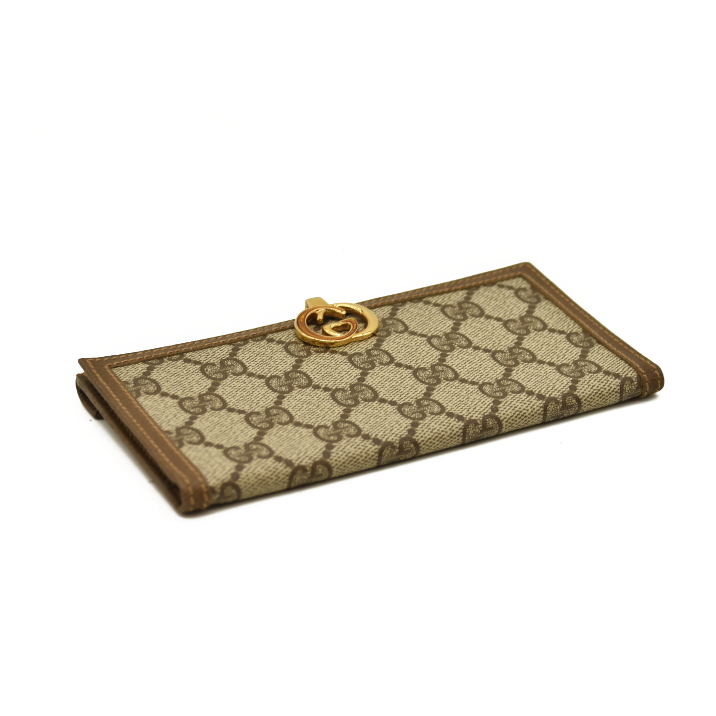GUCCI Interlocking G GG Logo PVC Long Bifold Wallet Beige Green