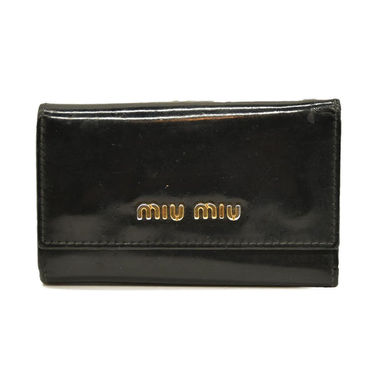 MIU MIU Logo Patent Leather 6 Ring Key Case Black