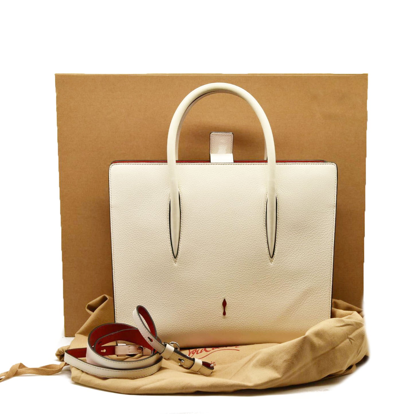 CHRISTIAN LOUBOUTIN Paloma Medium Tote Bag White Calf Skin Patent Leather