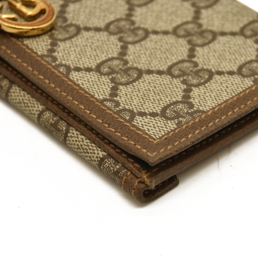 GUCCI Interlocking G GG Logo PVC Long Bifold Wallet Beige Green