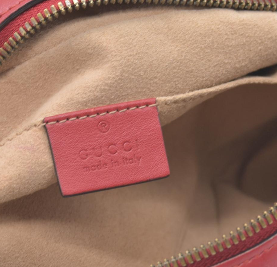 $1950 Gucci Calfskin Matelasse Small GG Marmont Chain Shoulder Bag Hibiscus Red Crossbody