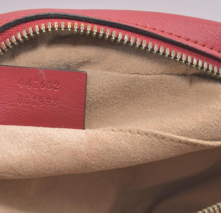 $1950 Gucci Calfskin Matelasse Small GG Marmont Chain Shoulder Bag Hibiscus Red Crossbody
