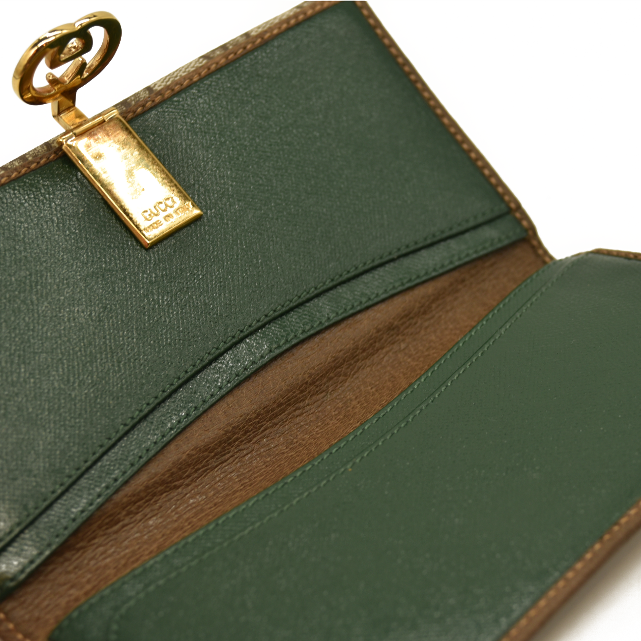 GUCCI Interlocking G GG Logo PVC Long Bifold Wallet Beige Green