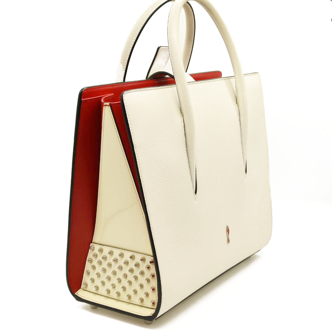 CHRISTIAN LOUBOUTIN Paloma Medium Tote Bag White Calf Skin Patent Leather