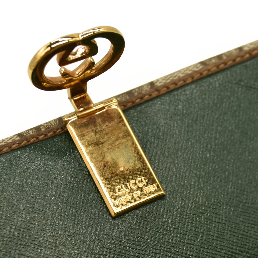 GUCCI Interlocking G GG Logo PVC Long Bifold Wallet Beige Green