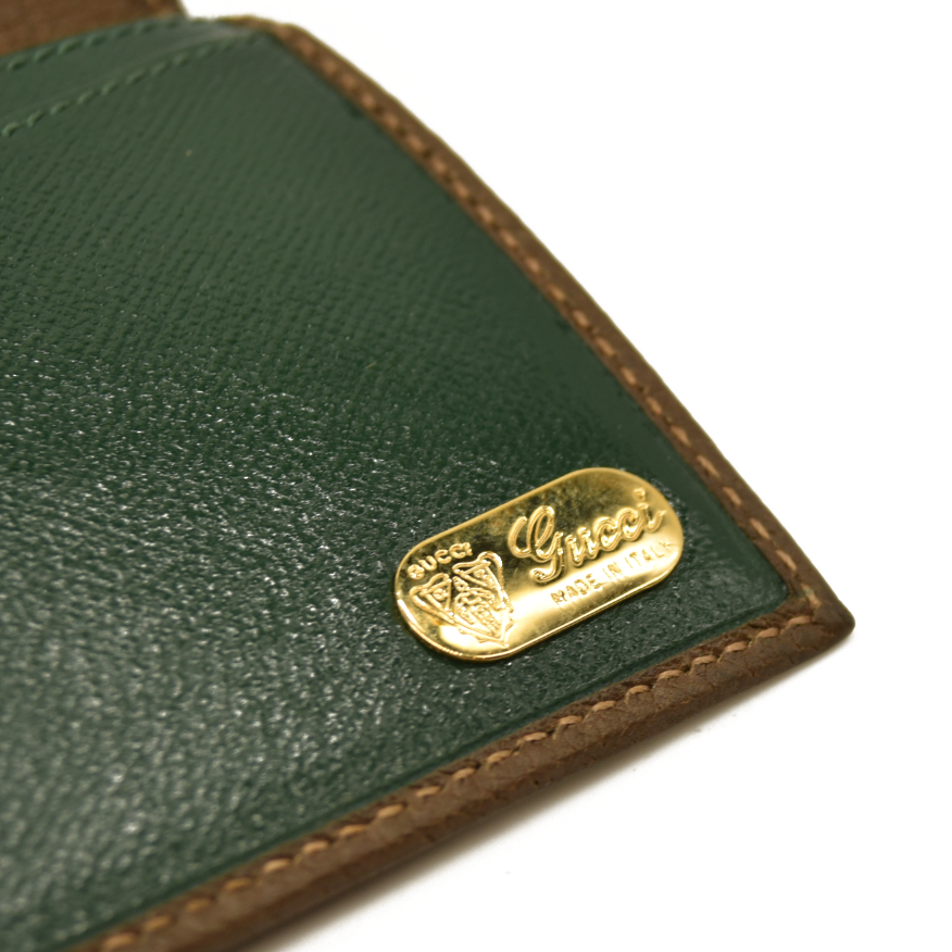 GUCCI Interlocking G GG Logo PVC Long Bifold Wallet Beige Green